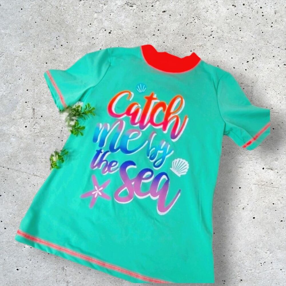 Cat & Jack Girls Rash Guard Swim Shirt  Beach Turquoise Size L (10/12)